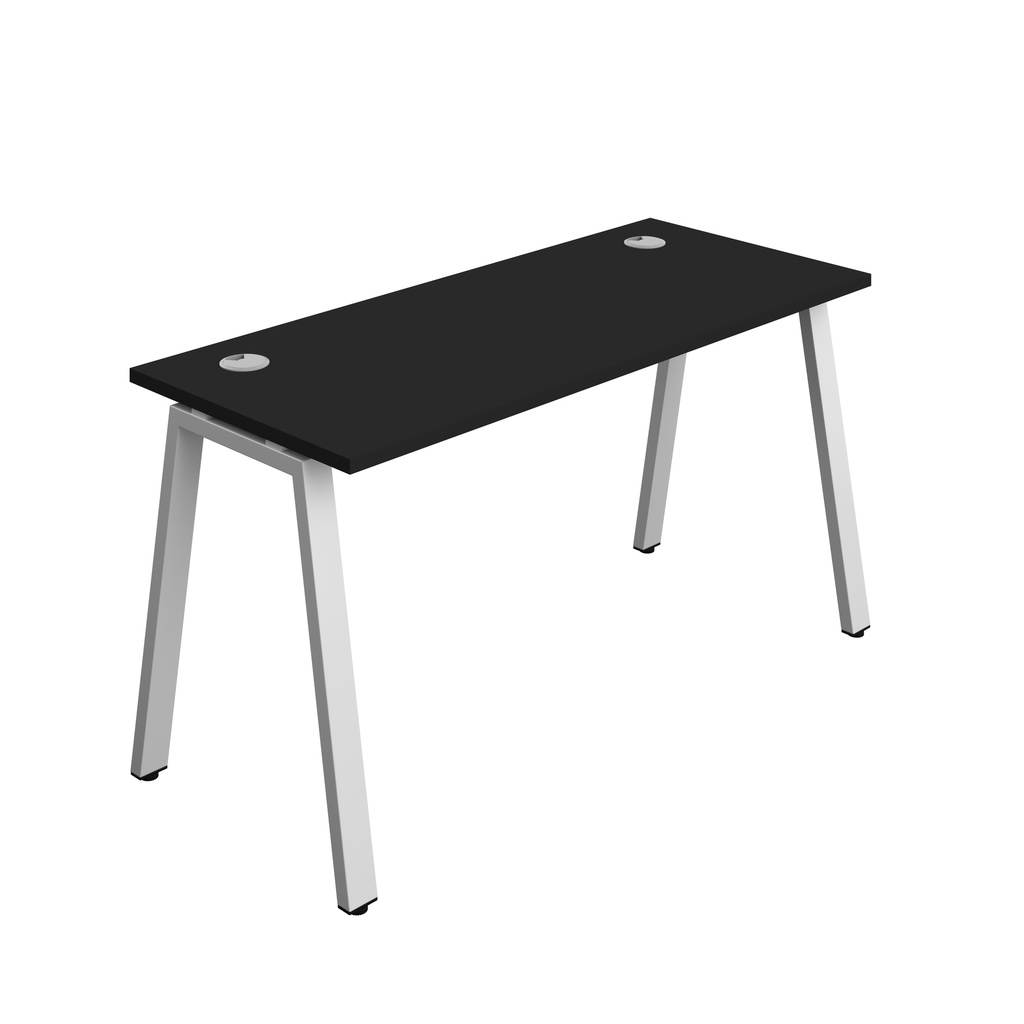 Synergy|1P Bench Desk|Cable Ports|A-Frame|1400X700|Black-Silver