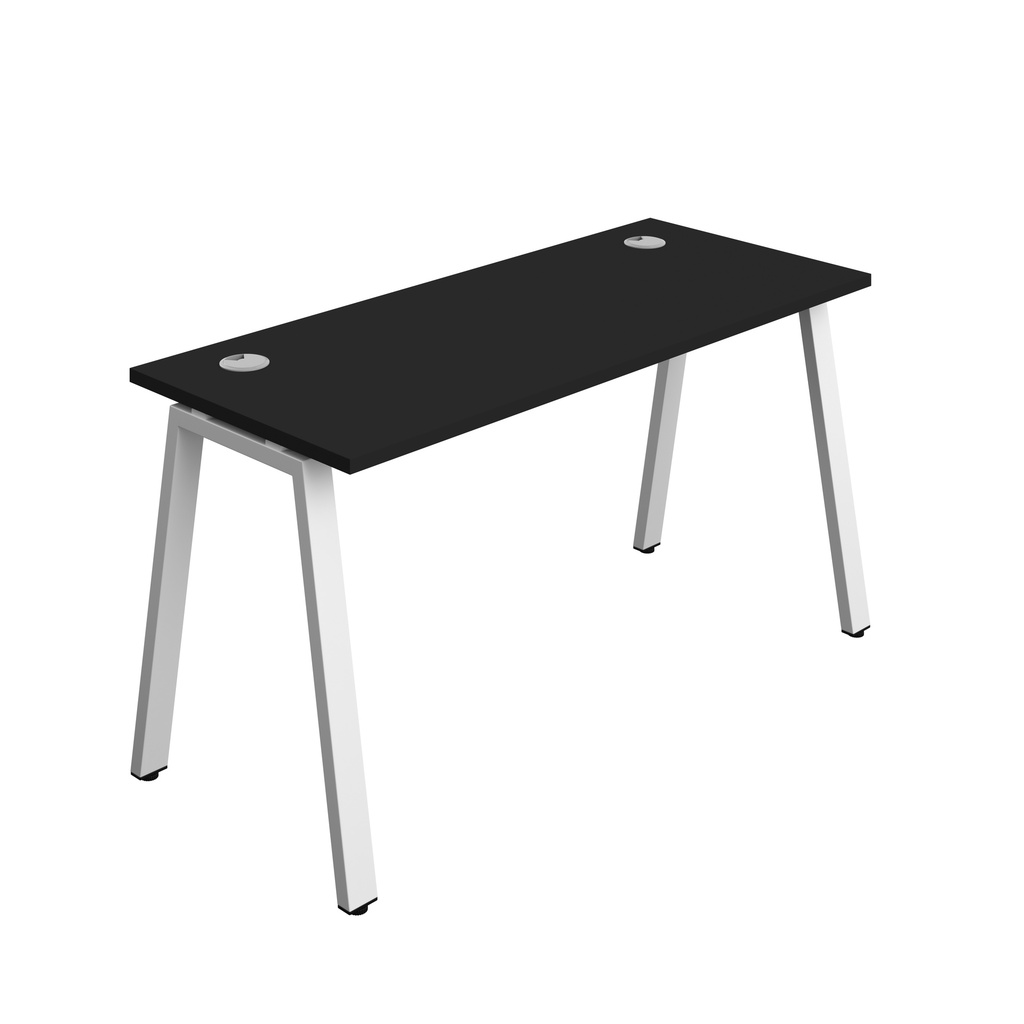 Synergy|1P Bench Desk|Cable Ports|A-Frame|1400X700|Black-White