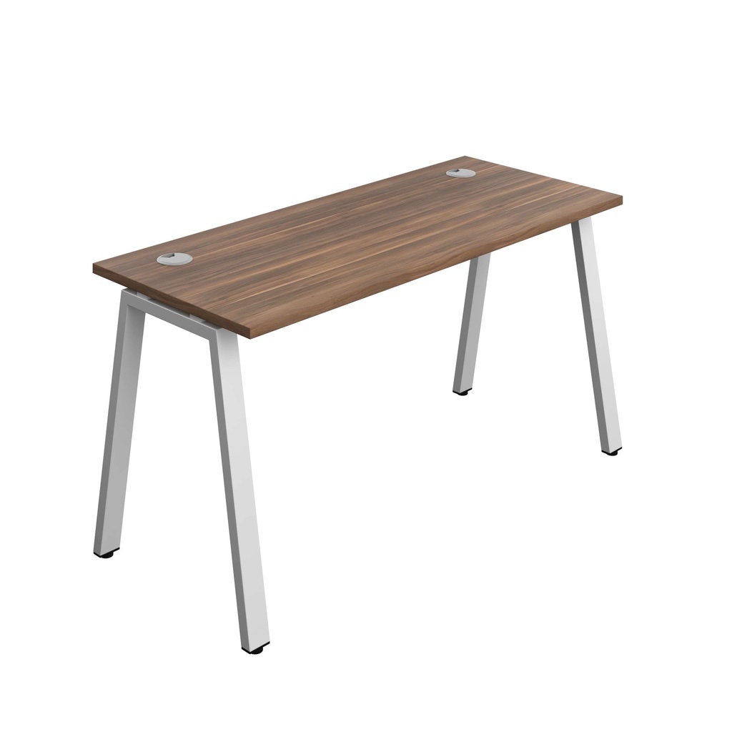 Synergy Bench With Cable Ports: 1 Person (Fsc) | A-Frame Leg | 1400 X 700 | Dark Walnut/Silver