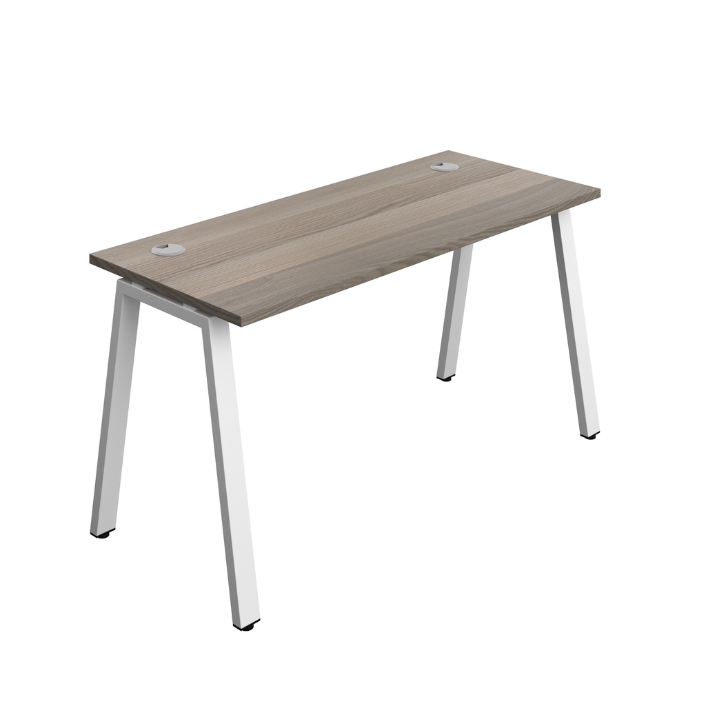 Synergy|1P Bench Desk|Cable Ports|A-Frame|1400X700|Grey Oak-White
