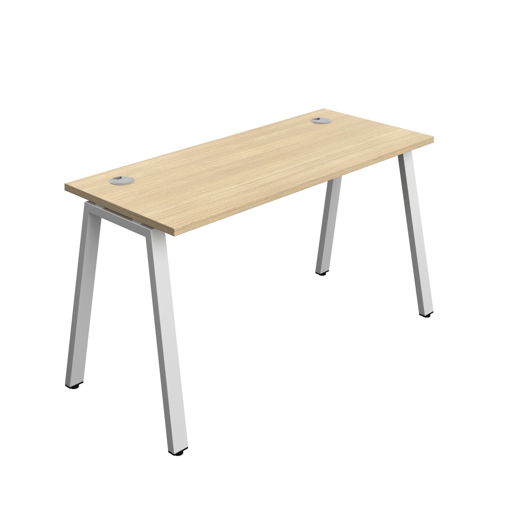 Synergy|1P Bench Desk|Cable Ports|A-Frame|1400X700|Nova Oak-Silver