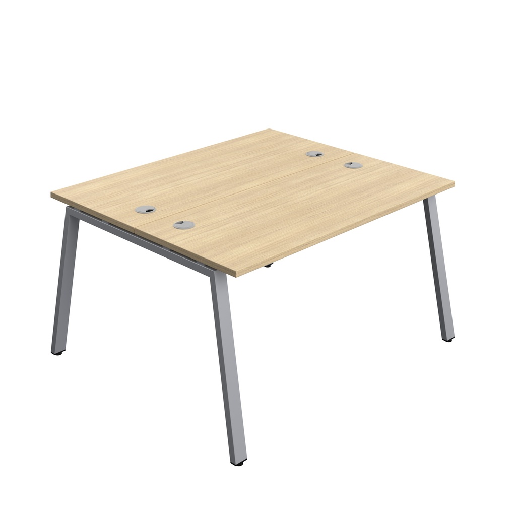 Synergy|2P Bench Desk|Cable Ports|A-Frame|1400X700|Nova Oak-Silver