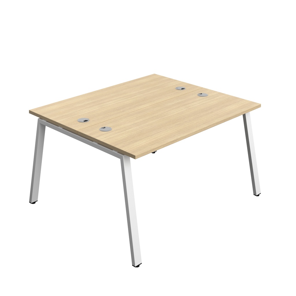 Synergy|2P Bench Desk|Cable Ports|A-Frame|1400X700|Nova Oak-White