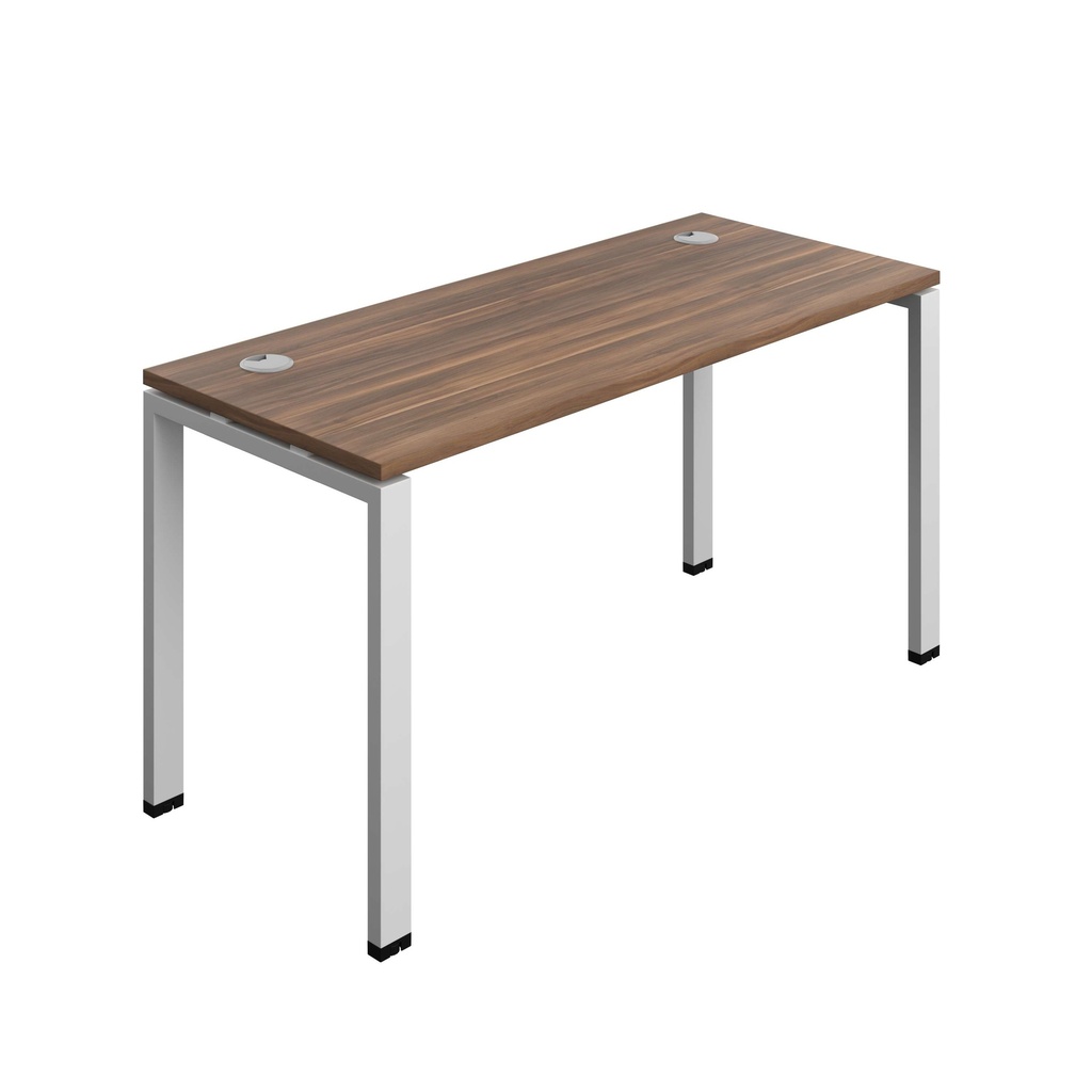 Synergy Bench With Cable Ports: 1 Person (Fsc) | Goal Post Leg | 1400 X 700 | Dark Walnut/Silver