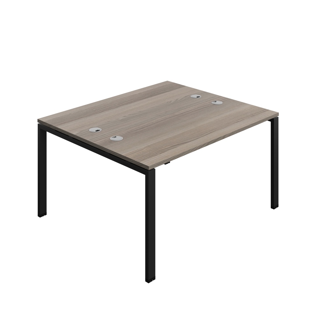 Synergy|2P Bench Desk|Cable Ports|Goal Post|1400X700|Grey Oak-Black