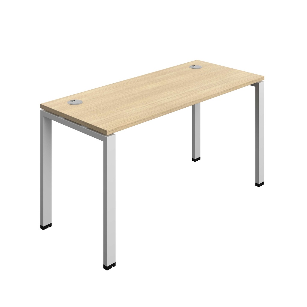 Synergy Bench With Cable Ports: 1 Person (Fsc) | Goal Post Leg | 1400 X 700 | Nova Oak/Silver