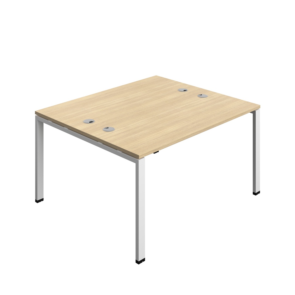 Synergy|2P Bench Desk|Cable Ports|Goal Post|1400X700|Nova Oak-White