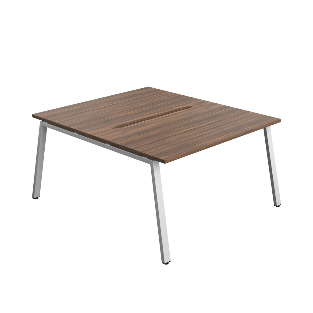 Synergy Bench With Cut Out: 2 Person (Fsc) | A-Frame Leg | 1400 X 800 | Dark Walnut/Silver