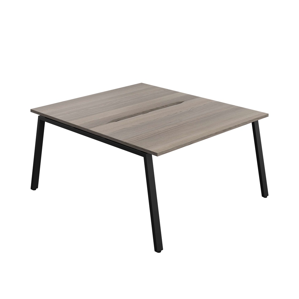 Synergy Bench With Cut Out: 2 Person (Fsc) | A-Frame Leg | 1400 X 800 | Grey Oak/Black