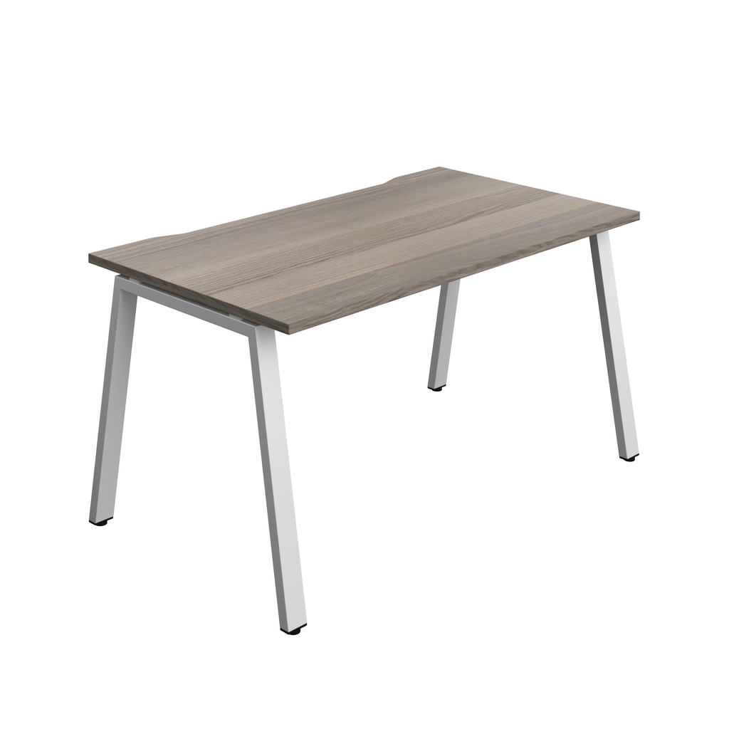 Synergy|1P Bench Desk|Cut Out|A-Frame|1400X800|Grey Oak-Silver