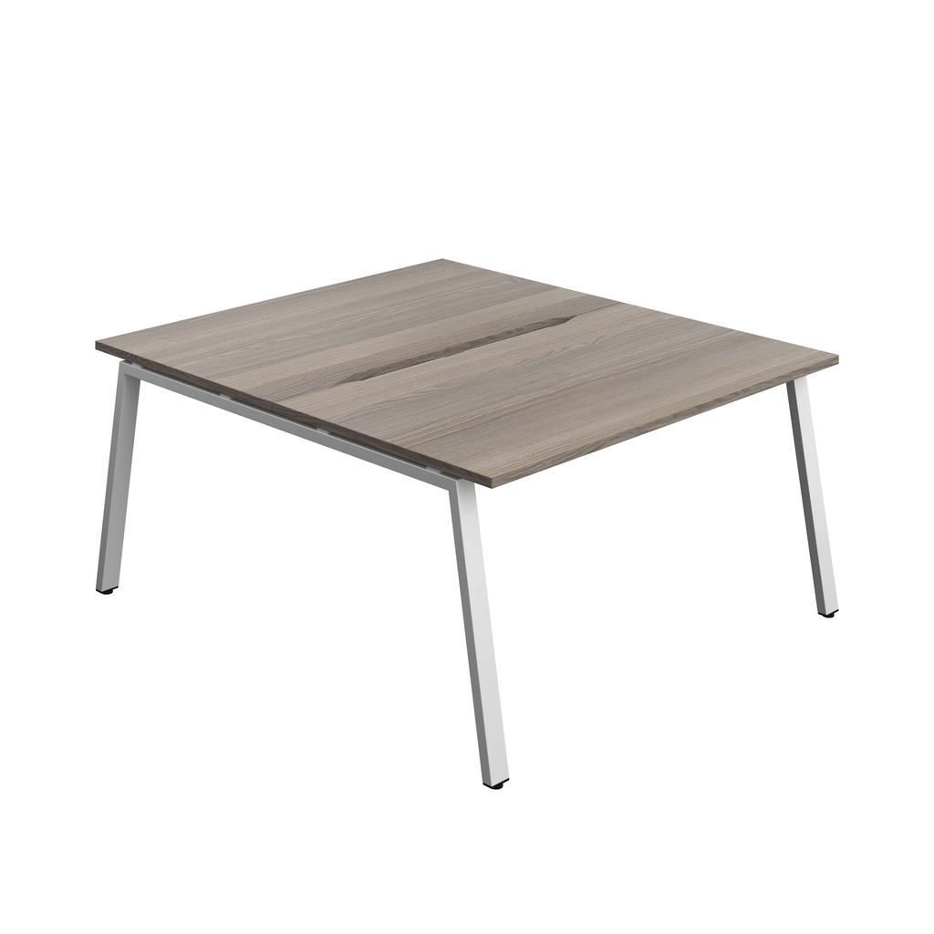 Synergy Bench With Cut Out: 2 Person (Fsc) | A-Frame Leg | 1400 X 800 | Grey Oak/Silver