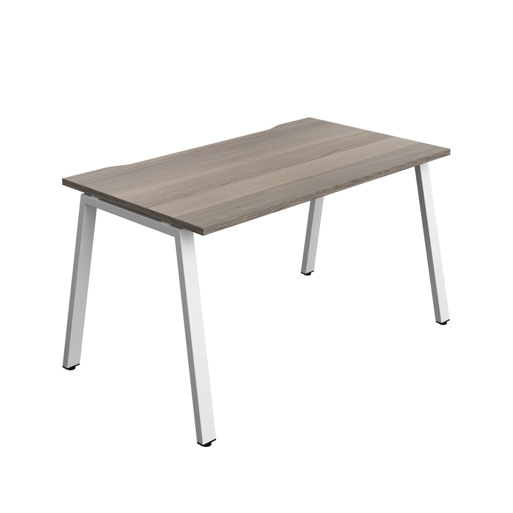 Synergy Bench With Cut Out: 1 Person (Fsc) | A-Frame Leg | 1400 X 800 | Grey Oak/White