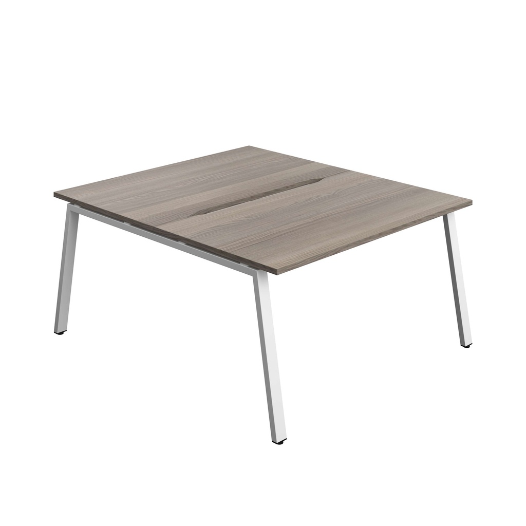 Synergy Bench With Cut Out: 2 Person (Fsc) | A-Frame Leg | 1400 X 800 | Grey Oak/White