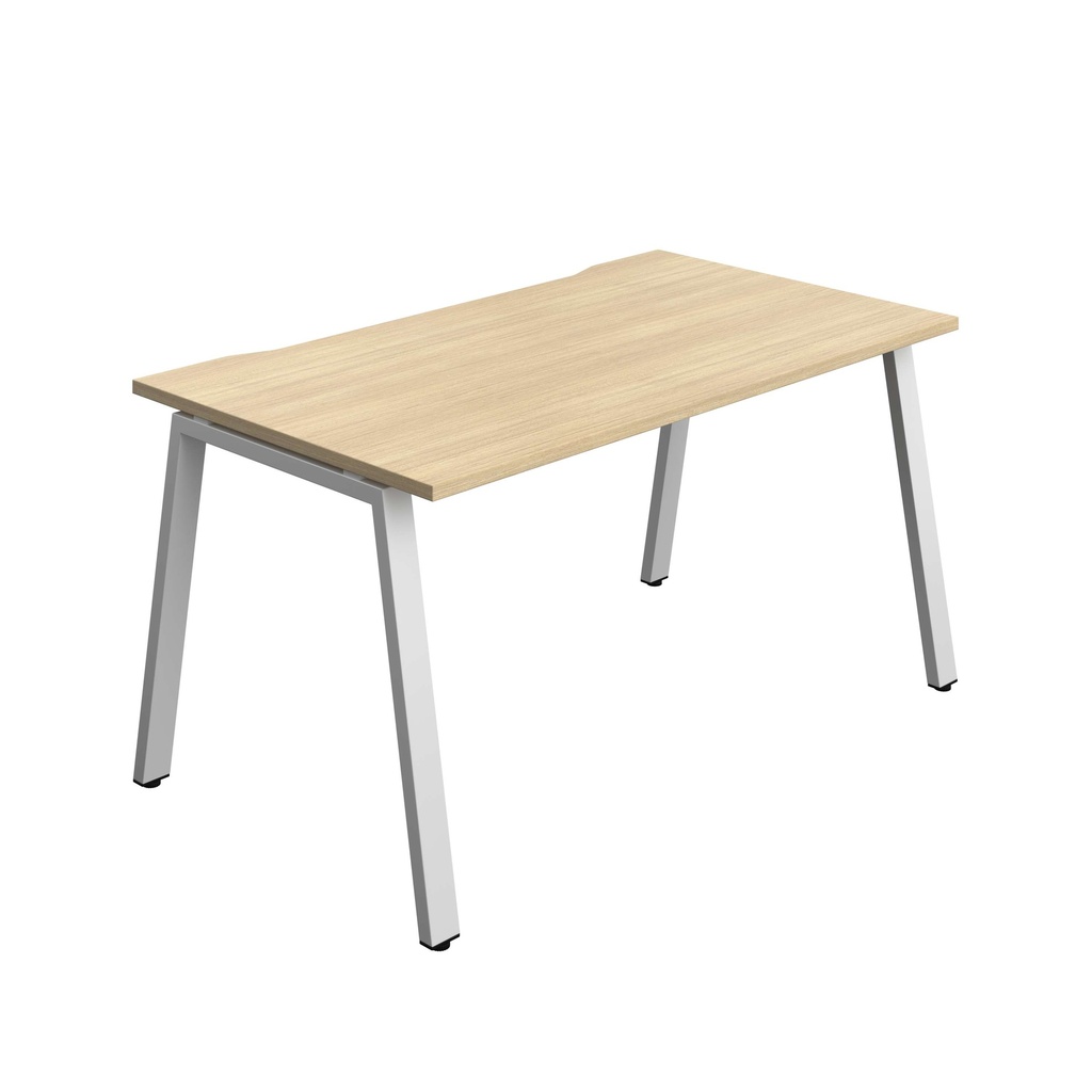Synergy Bench With Cut Out: 1 Person (Fsc) | A-Frame Leg | 1400 X 800 | Nova Oak/Silver