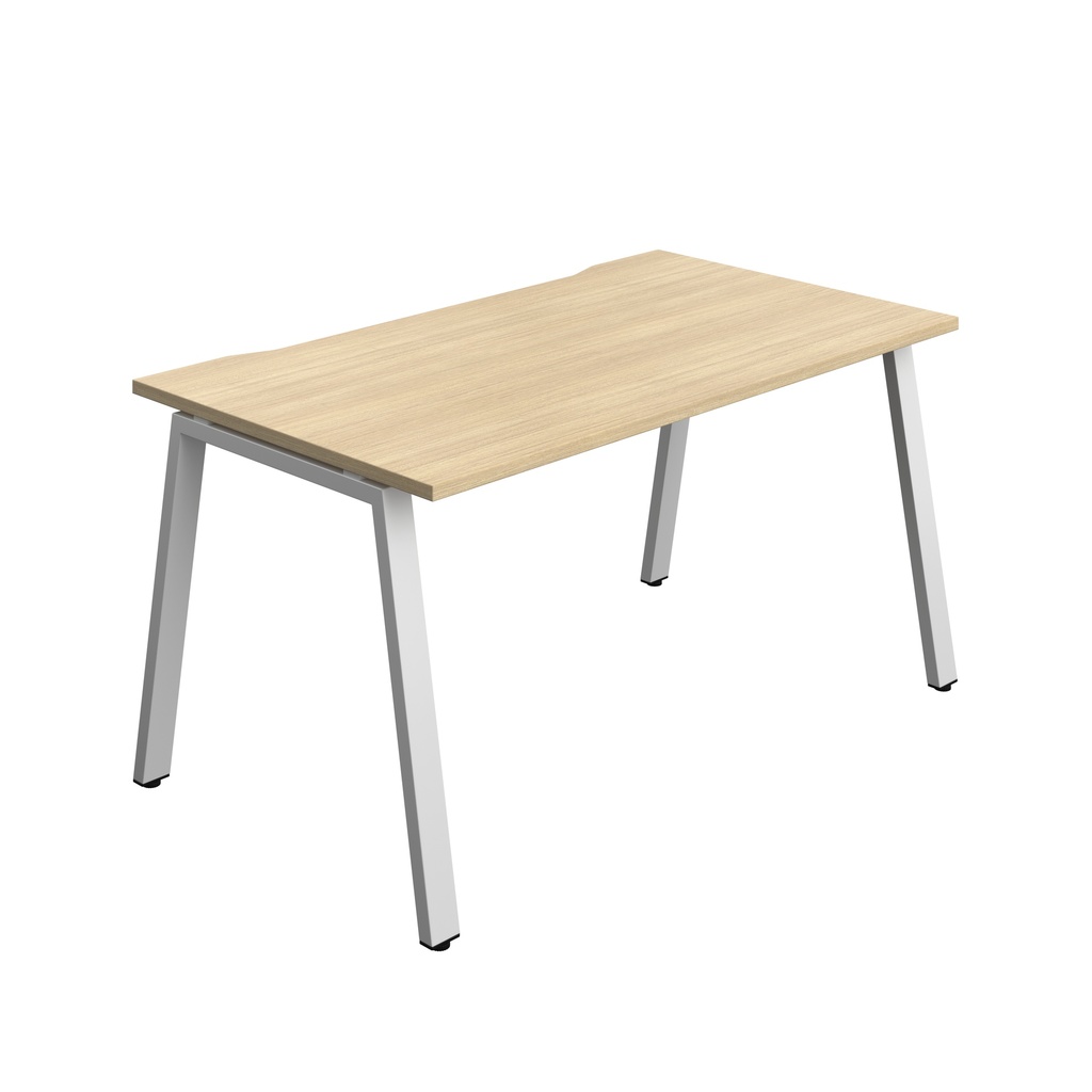 Synergy|1P Bench Desk|Cut Out|A-Frame|1400X800|Nova Oak-Silver