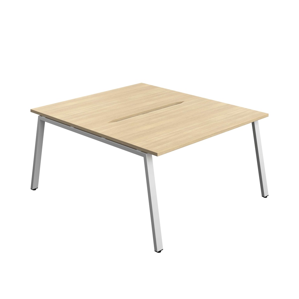 Synergy Bench With Cut Out: 2 Person (Fsc) | A-Frame Leg | 1400 X 800 | Nova Oak/Silver