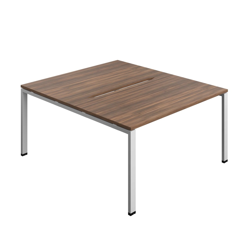Synergy Bench With Cut Out: 2 Person (Fsc) | Goal Post Leg | 1400 X 800 | Dark Walnut/Silver