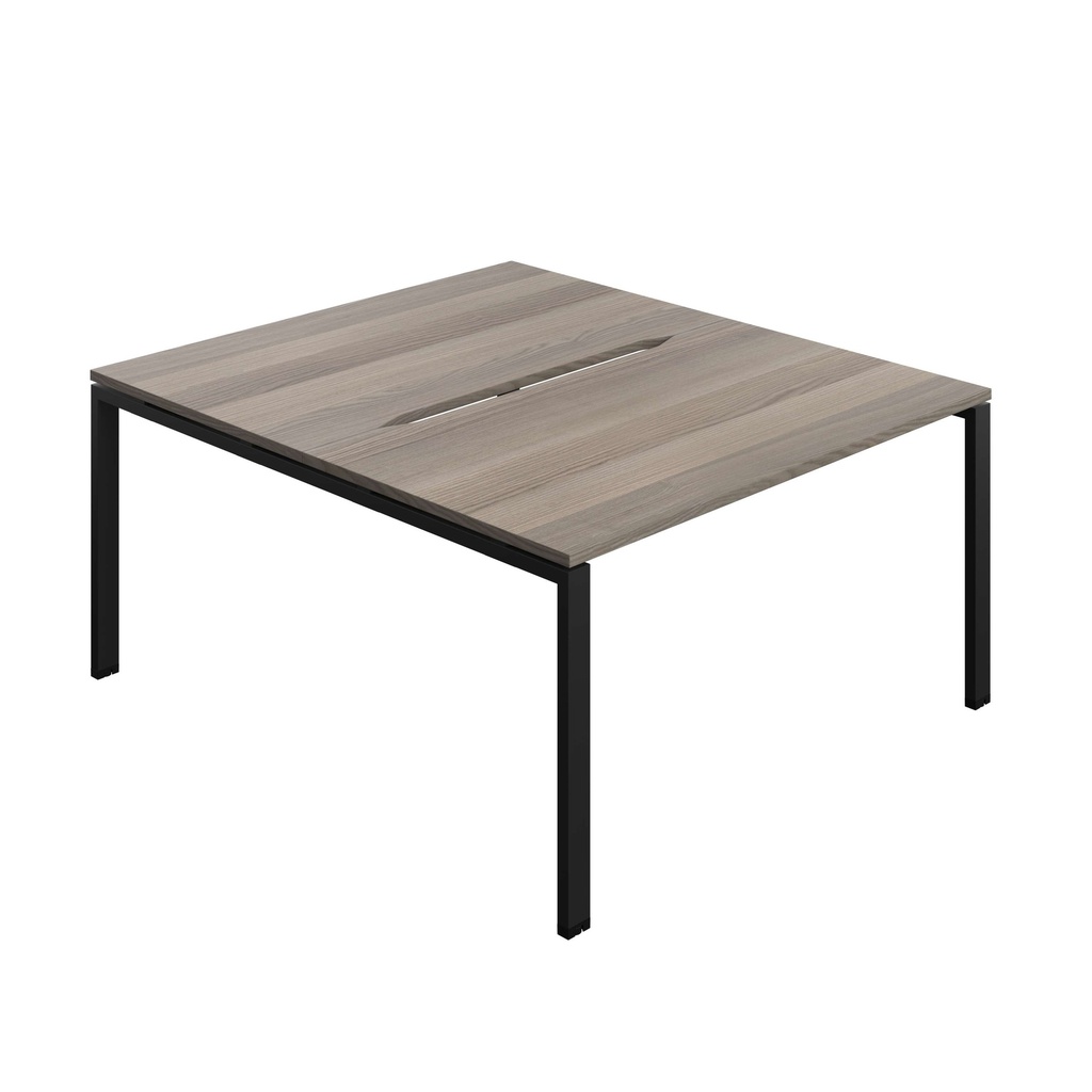 Synergy Bench With Cut Out: 2 Person (Fsc) | Goal Post Leg | 1400 X 800 | Grey Oak/Black