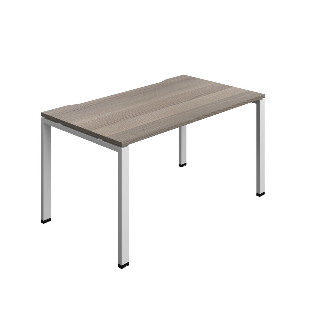 Synergy Bench With Cut Out: 1 Person (Fsc) | Goal Post Leg | 1400 X 800 | Grey Oak/Silver