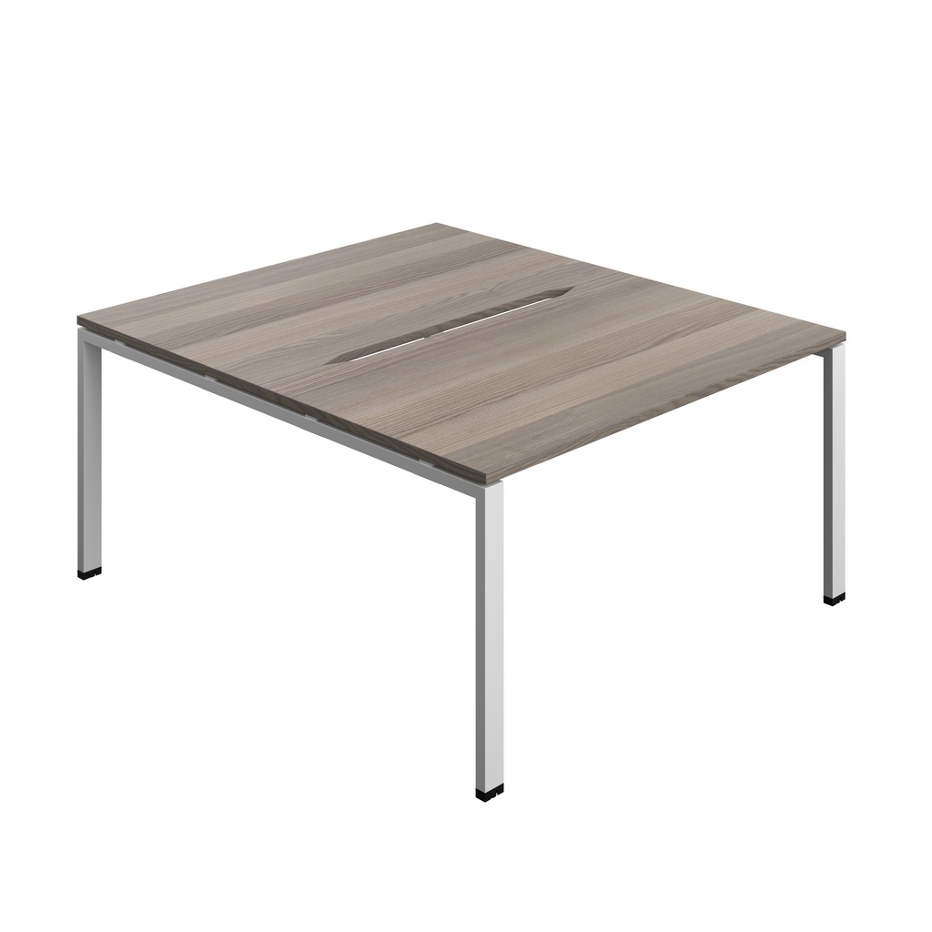 Synergy|2P Bench Desk|Cut Out|Goal Post|1400X800|Grey Oak-Silver