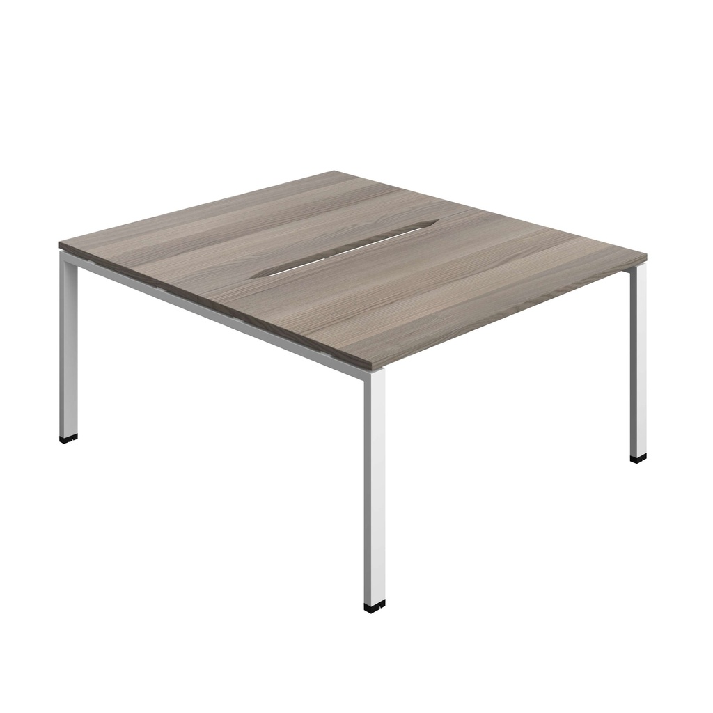 Synergy Bench With Cut Out: 2 Person (Fsc) | Goal Post Leg | 1400 X 800 | Grey Oak/White