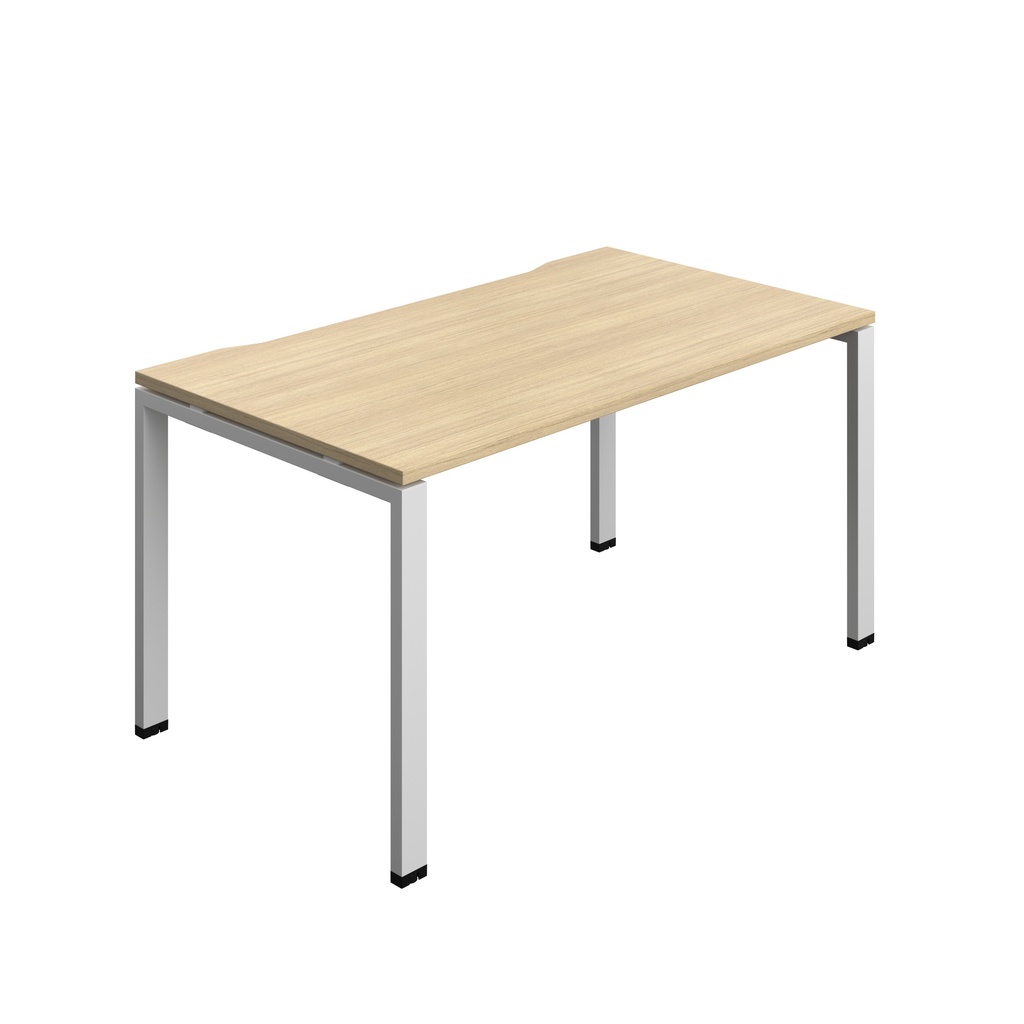 Synergy|1P Bench Desk|Cut Out|Goal Post|1400X800|Nova Oak-Silver