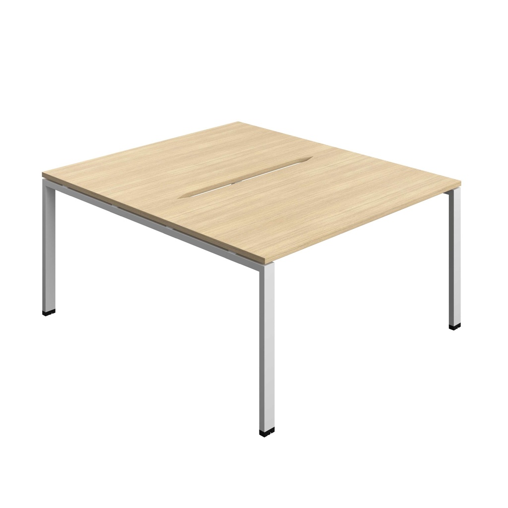 Synergy Bench With Cut Out: 2 Person (Fsc) | Goal Post Leg | 1400 X 800 | Nova Oak/Silver