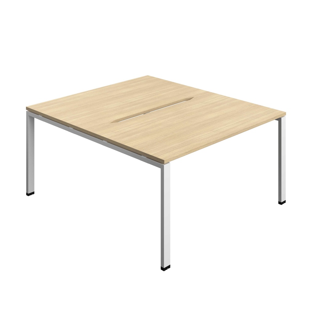 Synergy Bench With Cut Out: 2 Person (Fsc) | Goal Post Leg | 1400 X 800 | Nova Oak/White