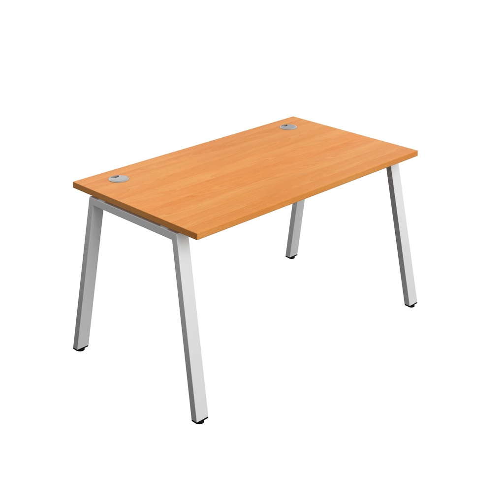 Synergy|1P Bench Desk|Cable Ports|A-Frame|1400X800|Beech-Silver