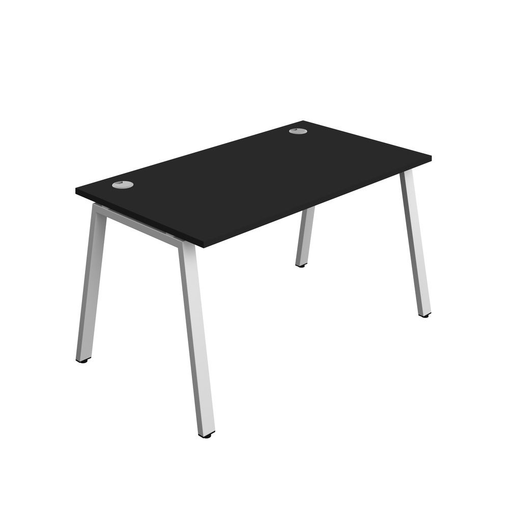Synergy|1P Bench Desk|Cable Ports|A-Frame|1400X800|Black-Silver