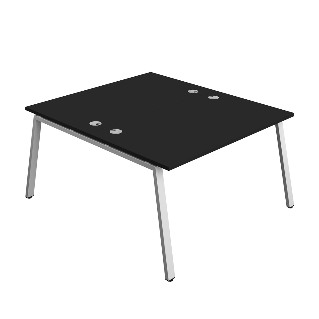 Synergy|2P Bench Desk|Cable Ports|A-Frame|1400X800|Black-Silver
