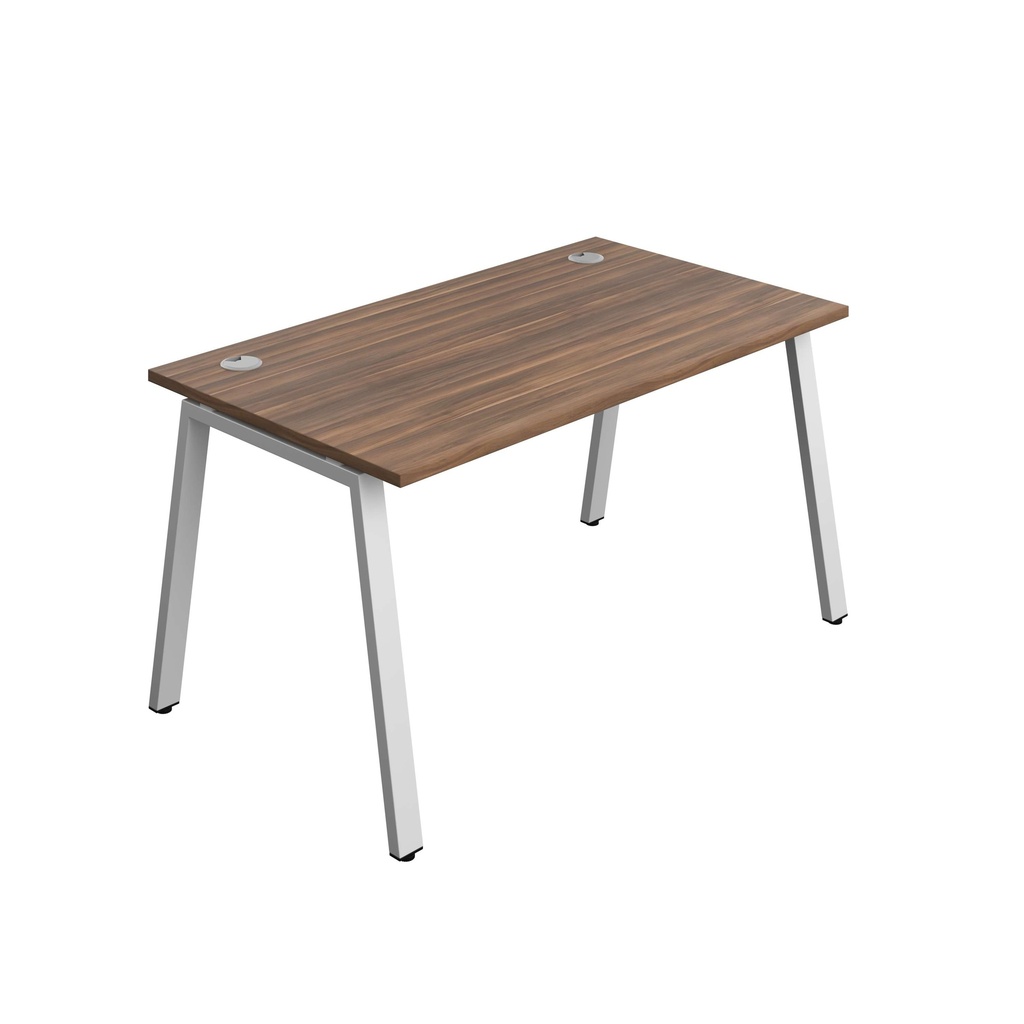 Synergy Bench With Cable Ports: 1 Person (Fsc) | A-Frame Leg | 1400 X 800 | Dark Walnut/Silver