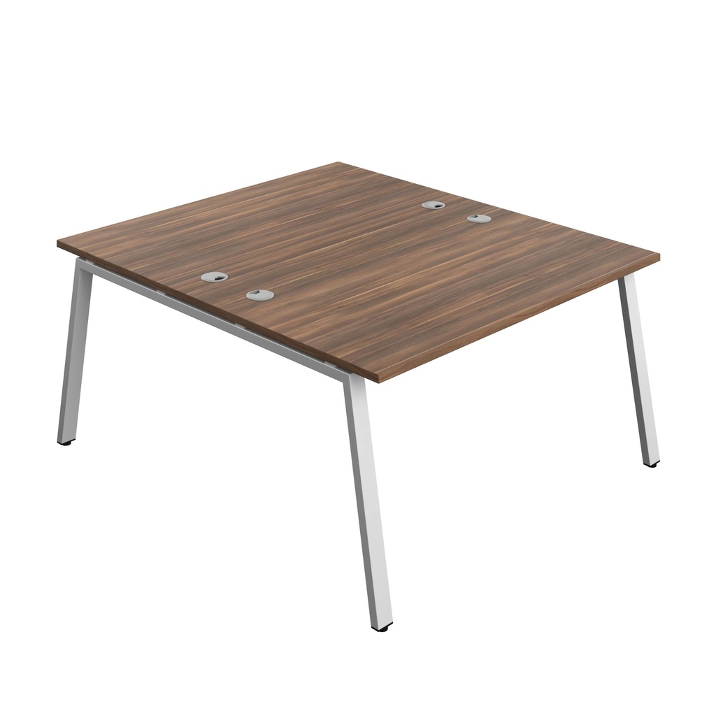 Synergy Bench With Cable Ports: 2 Person (Fsc) | A-Frame Leg | 1400 X 800 | Dark Walnut/Silver