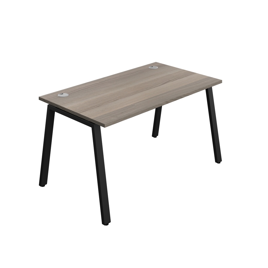 Synergy|1P Bench Desk|Cable Ports|A-Frame|1400X800|Grey Oak-Black