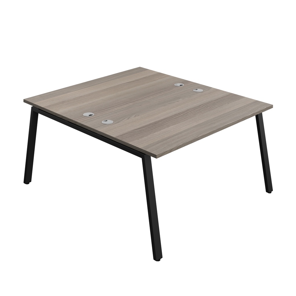 Synergy|2P Bench Desk|Cable Ports|A-Frame|1400X800|Grey Oak-Black