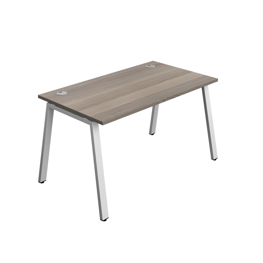 Synergy|1P Bench Desk|Cable Ports|A-Frame|1400X800|Grey Oak-Silver