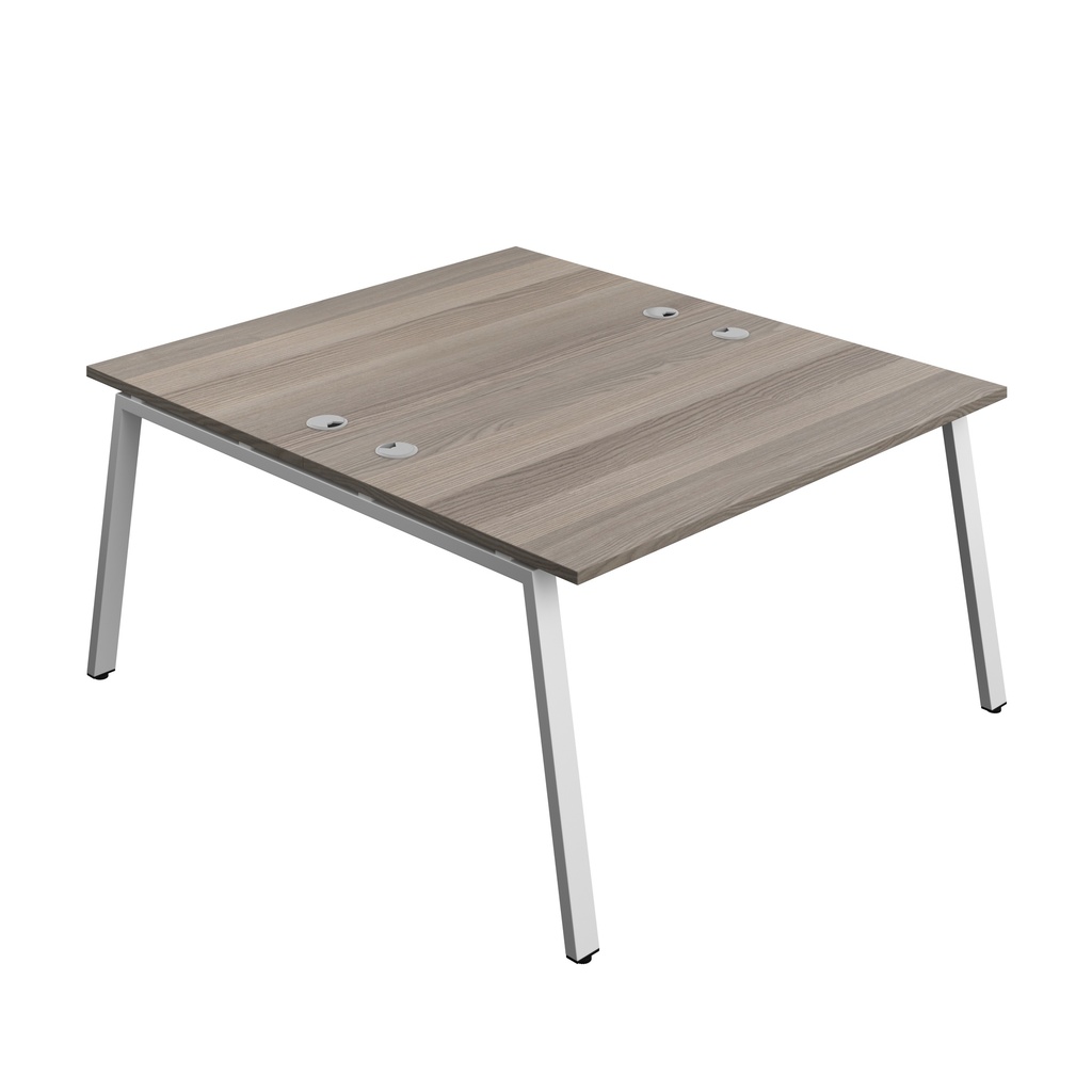 Synergy|2P Bench Desk|Cable Ports|A-Frame|1400X800|Grey Oak-Silver