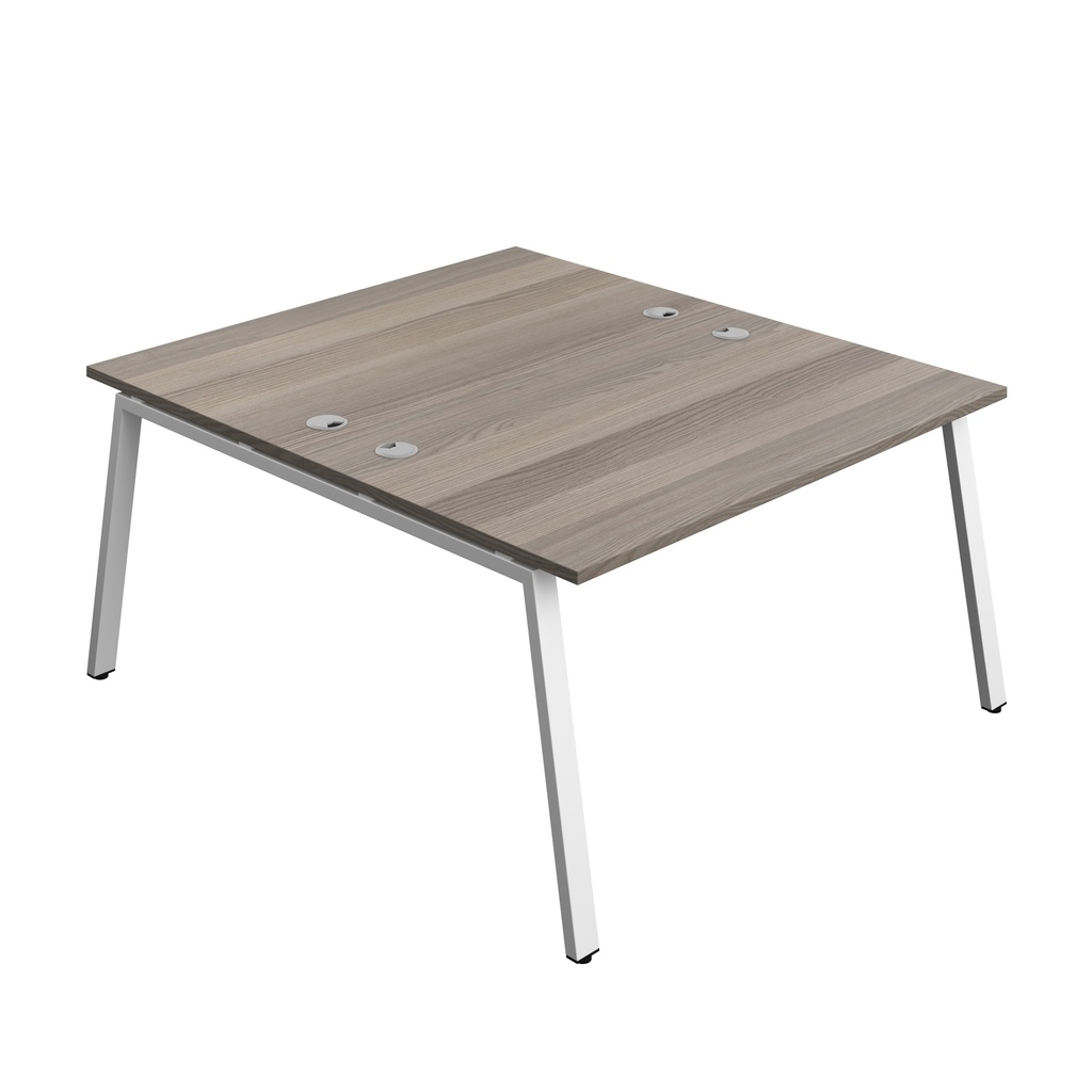 Synergy Bench With Cable Ports: 2 Person (Fsc) | A-Frame Leg | 1400 X 800 | Grey Oak/White