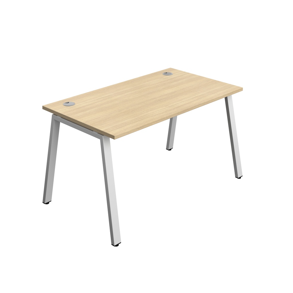 Synergy|1P Bench Desk|Cable Ports|A-Frame|1400X800|Nova Oak-Silver