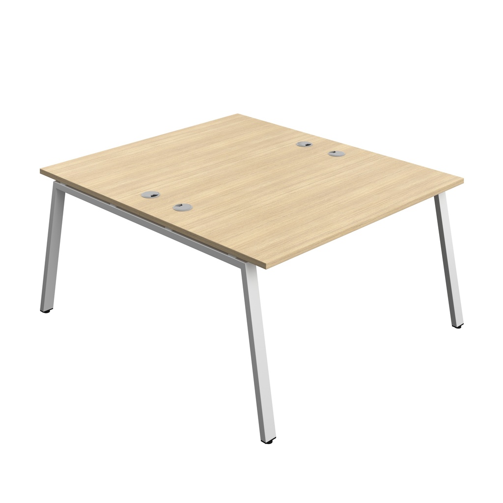 Synergy|2P Bench Desk|Cable Ports|A-Frame|1400X800|Nova Oak-Silver