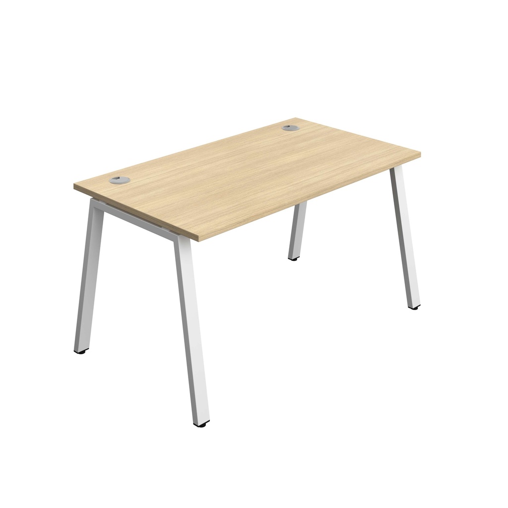 Synergy Bench With Cable Ports: 1 Person (Fsc) | A-Frame Leg | 1400 X 800 | Nova Oak/White
