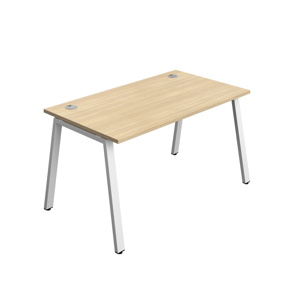 Synergy Bench With Cable Ports: 1 Person (Fsc) | A-Frame Leg | 1400 X 800 | Nova Oak/White