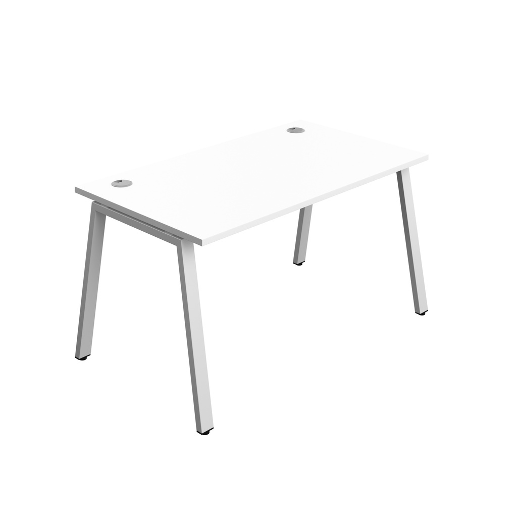 Synergy|1P Bench Desk|Cable Ports|A-Frame|1400X800|White-Silver