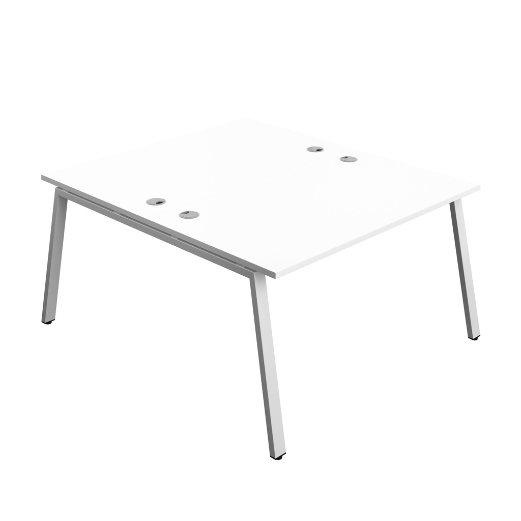 Synergy Bench With Cable Ports: 2 Person (Fsc) | A-Frame Leg | 1400 X 800 | White/Silver