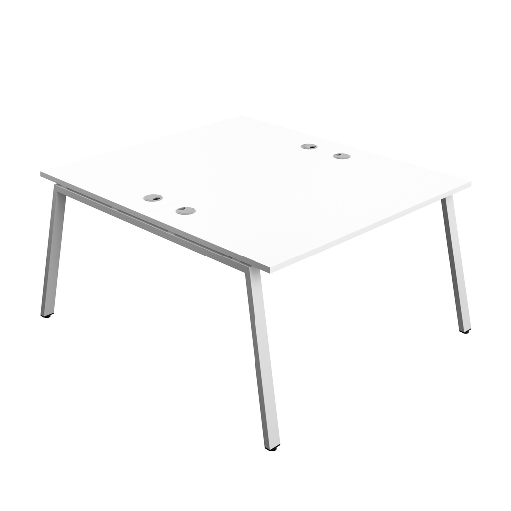Synergy|2P Bench Desk|Cable Ports|A-Frame|1400X800|White-Silver