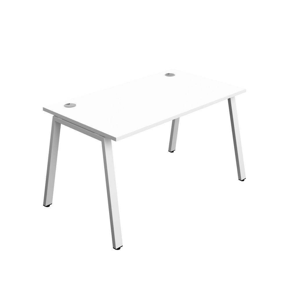 Synergy|1P Bench Desk|Cable Ports|A-Frame|1400X800|White-White