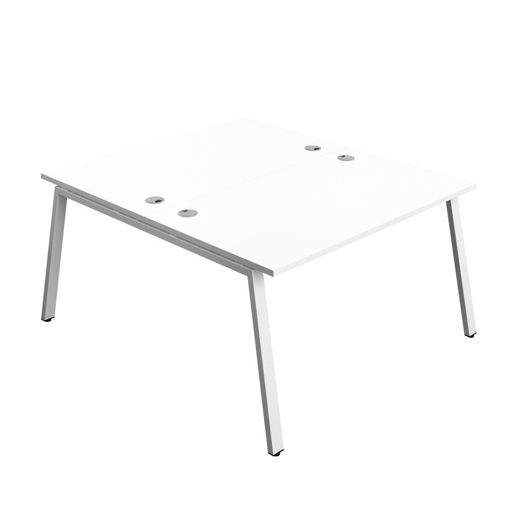 Synergy|2P Bench Desk|Cable Ports|A-Frame|1400X800|White-White