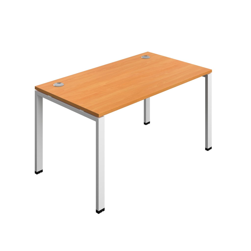 Synergy|1P Bench Desk|Cable Ports|Goal Post|1400X800|Beech-White