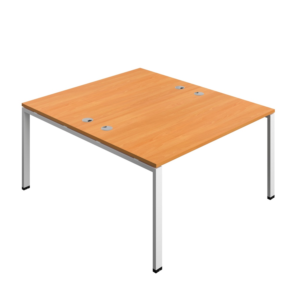 Synergy|2P Bench Desk|Cable Ports|Goal Post|1400X800|Beech-White