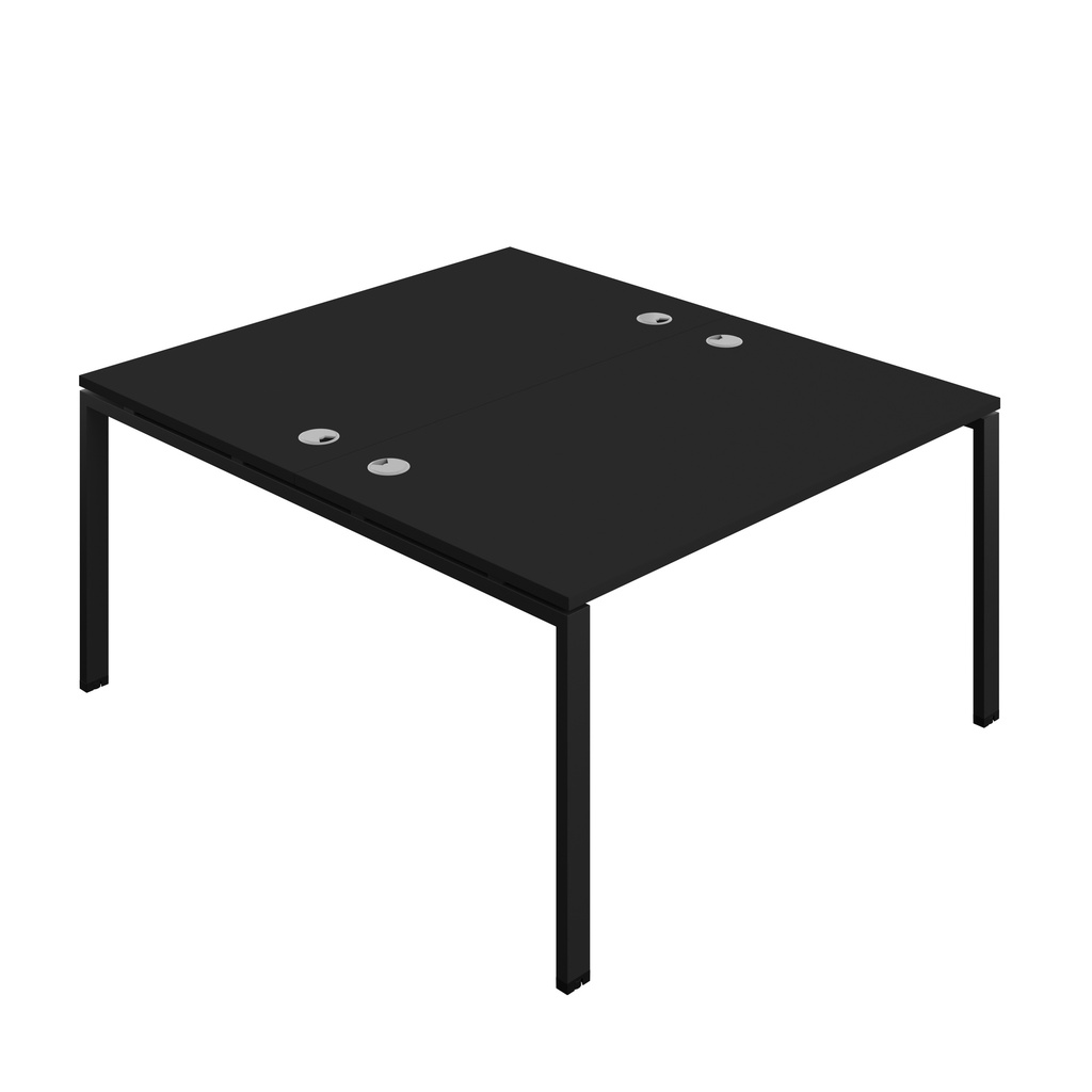Synergy|2P Bench Desk|Cable Ports|Goal Post|1400X800|Black-Black
